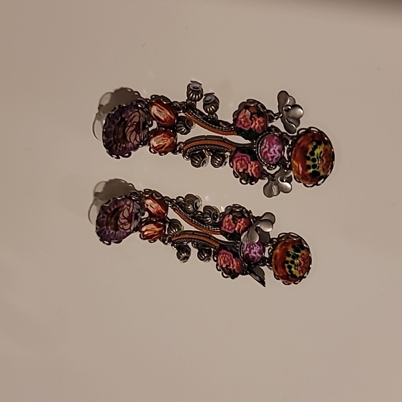 AYALA BAR red pink and silver long faceted glass earrings